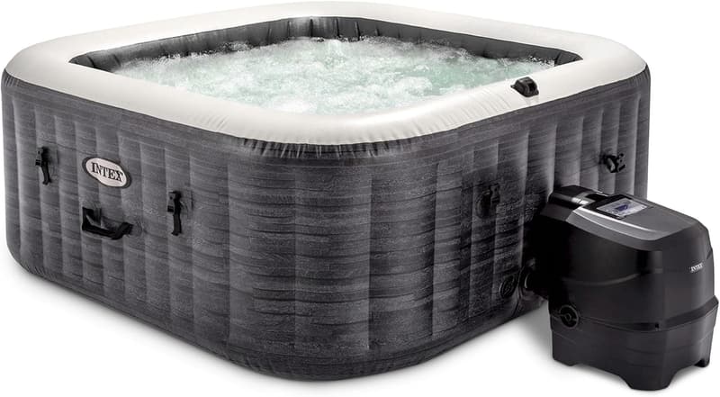 Portable 4-Person Inflatable Hot Tub with LED Light & Headrests