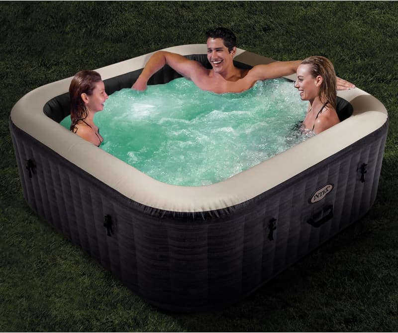 Portable 4-Person Inflatable Hot Tub with LED Light & Headrests