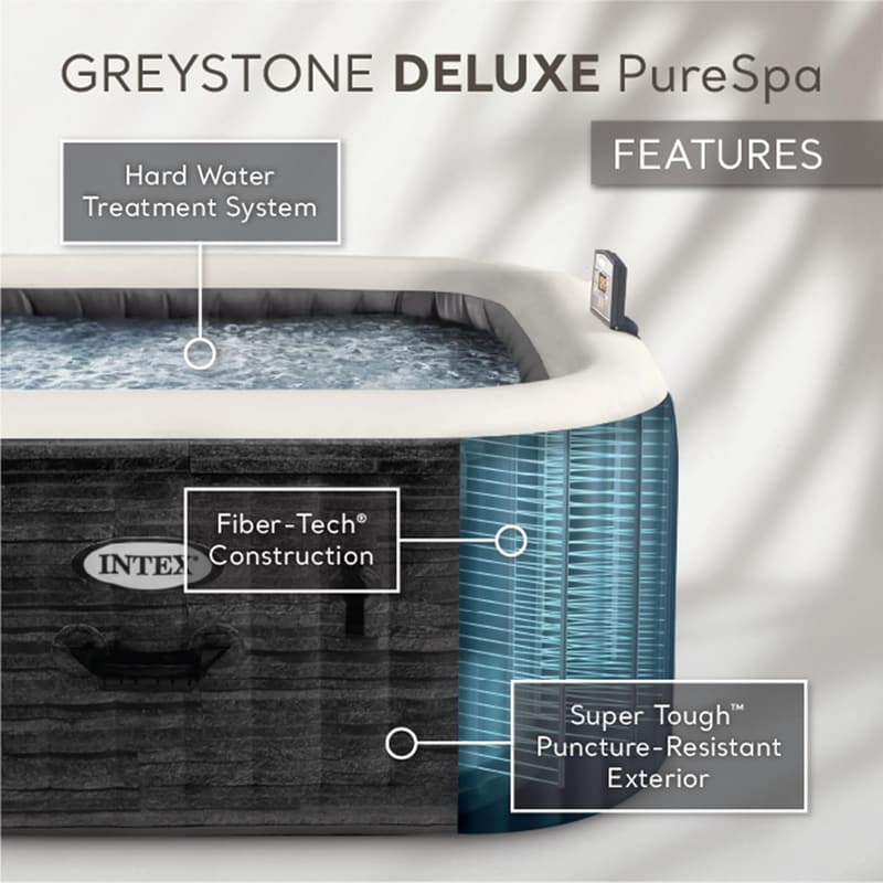 Portable 4-Person Inflatable Hot Tub with LED Light & Headrests