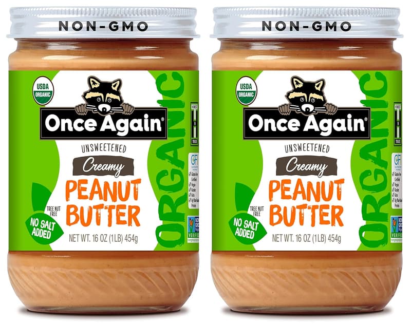 Organic Creamy Peanut Butter, 16oz - Salt Free & Unsweetened, 2 Pack