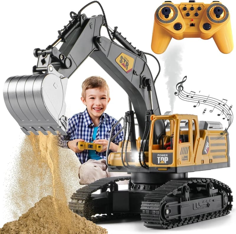 Remote Control Excavator Toy for Boys, 14 Channel Metal Digger