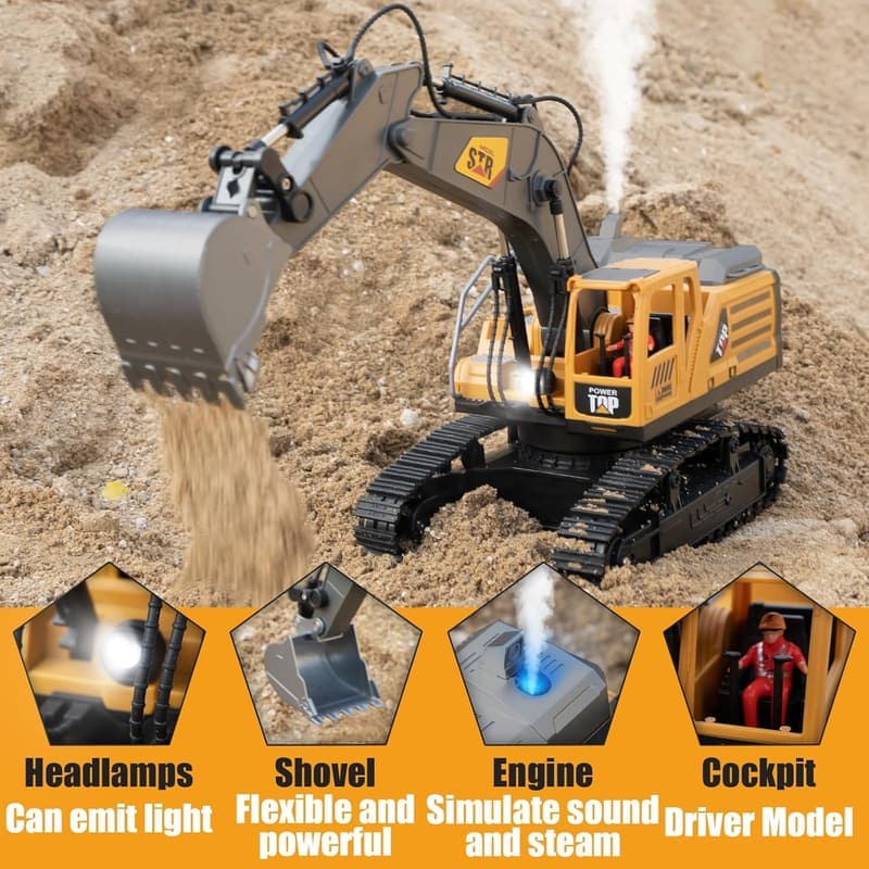 Remote Control Excavator Toy for Boys, 14 Channel Metal Digger