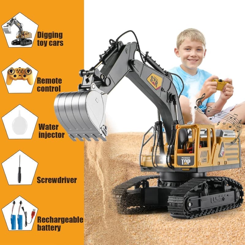 Remote Control Excavator Toy for Boys, 14 Channel Metal Digger