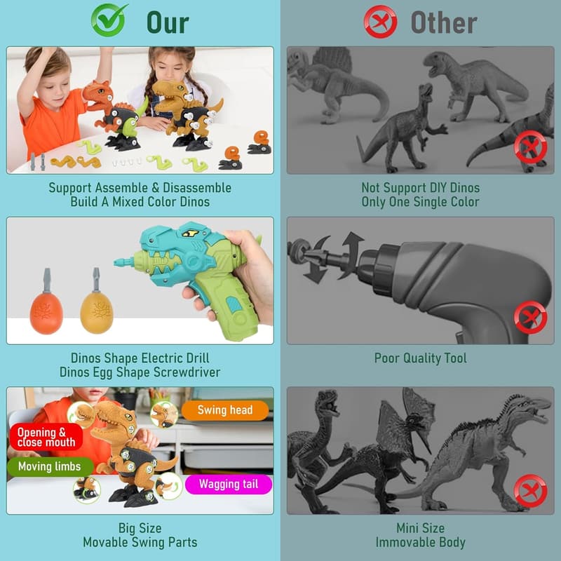 STEM Dinosaur Building Toys with Electric Drill for Kids