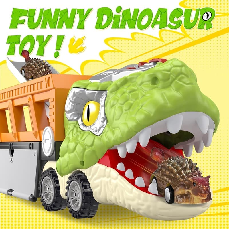 Dinosaur Toy Set with Pull Back Cars for Boys Age 3-5