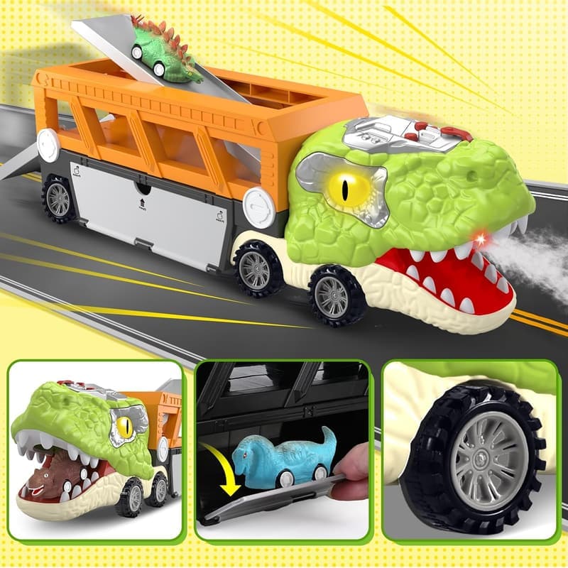 Dinosaur Toy Set with Pull Back Cars for Boys Age 3-5