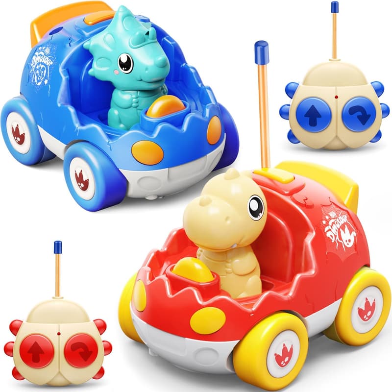 Dinosaur Remote Control Cars - 2 Pack for Kids Ages 2-6