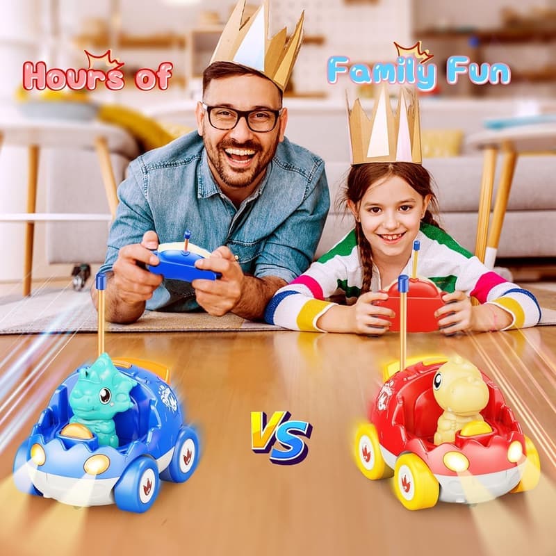 Dinosaur Remote Control Cars - 2 Pack for Kids Ages 2-6