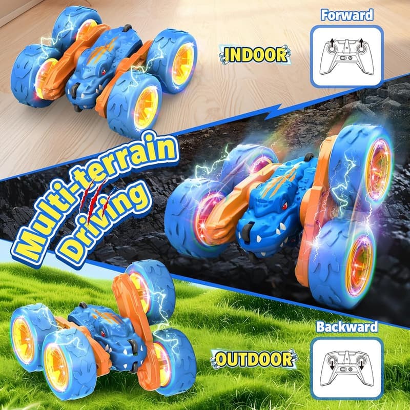 Dinosaur Remote Control Car Toy for Kids, Rechargeable Stunt Vehicle