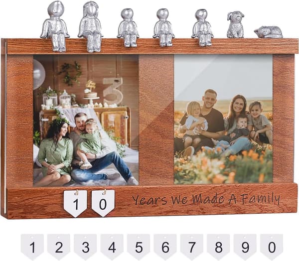 Anniversary Keepsake Box with Family Statue - Walnut Frame