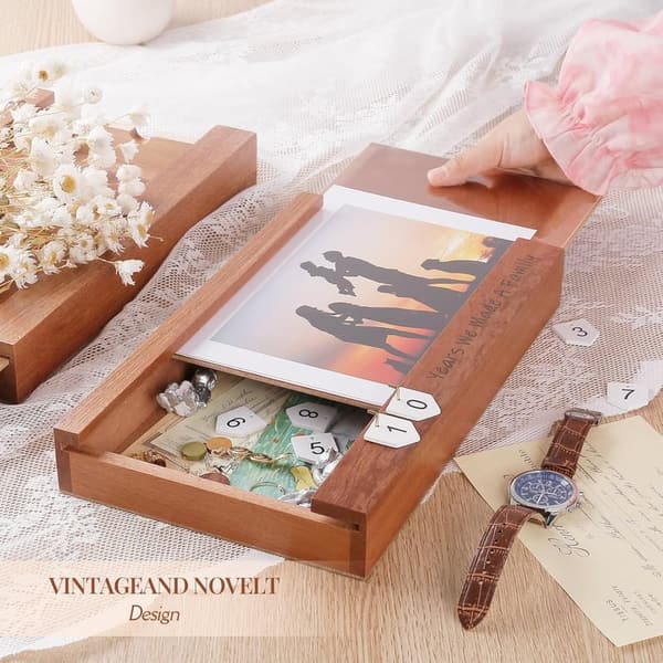 Anniversary Keepsake Box with Family Statue - Walnut Frame