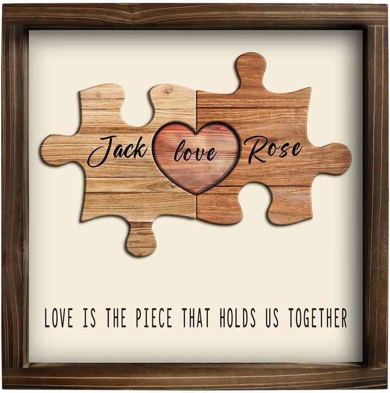 Personalized Name Puzzle Wooden Sign for Couples' Anniversary