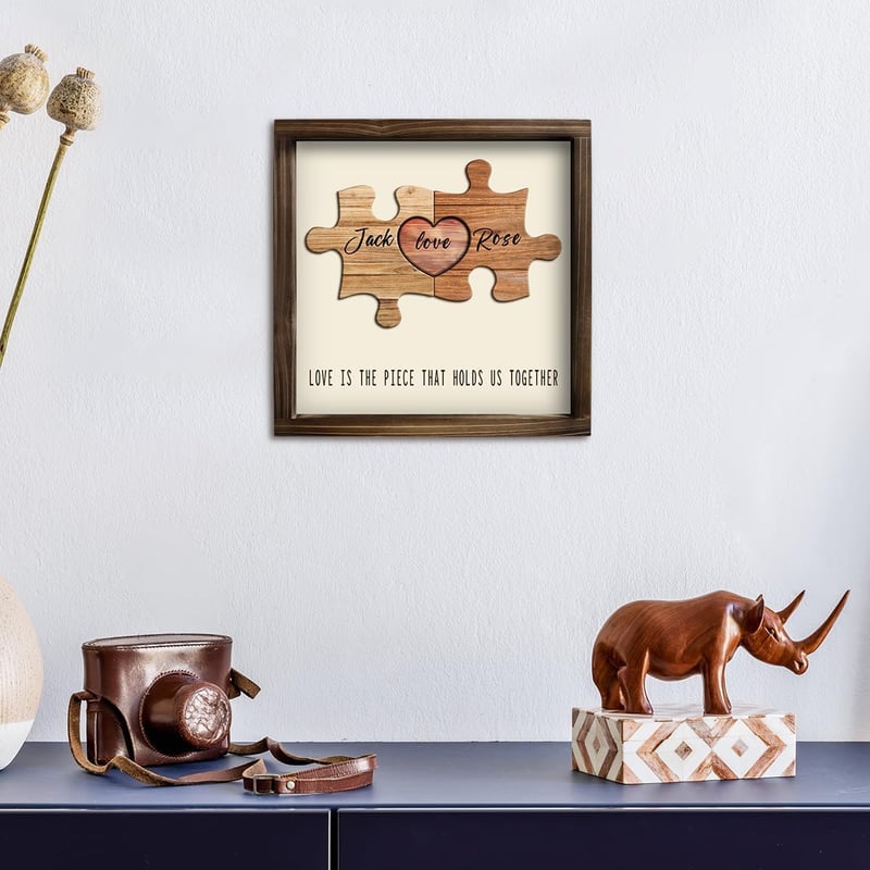 Personalized Name Puzzle Wooden Sign for Couples' Anniversary