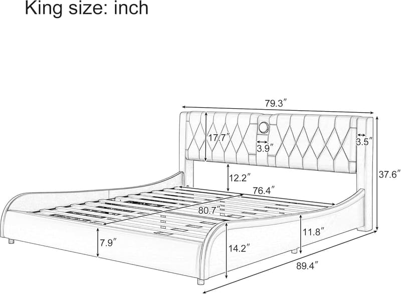 King Size Faux Leather Bed Frame with Bluetooth Speaker