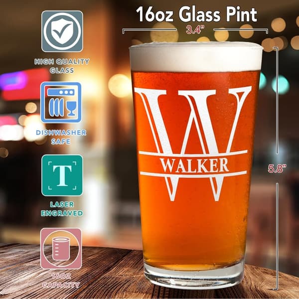 Personalized Monogram Beer Glass Set – 16 oz Birthday Gift for Couples