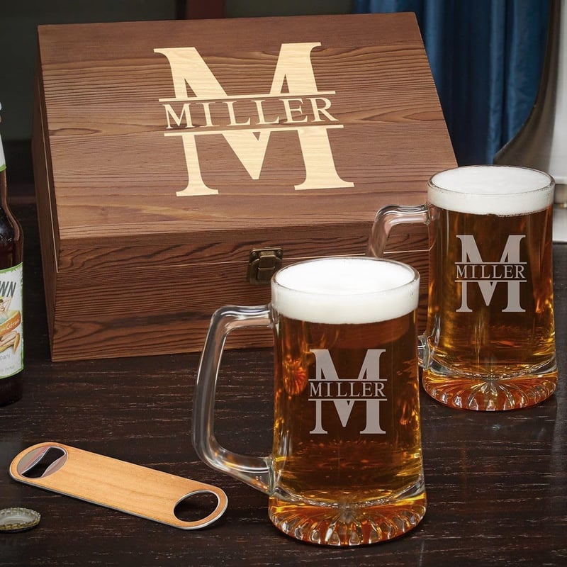 Personalized Beer Gift Set with Full-Sized Mugs