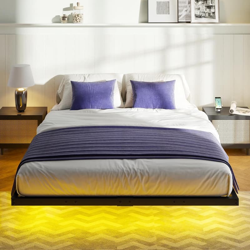 Queen Bed Frame with LED Light, Heavy Duty Metal, Noise-Free