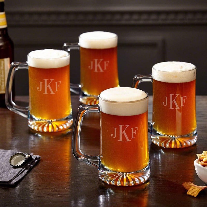Personalized 15 oz Monogram Beer Mugs Set of 4