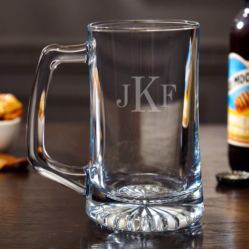 Personalized 15 oz Monogram Beer Mugs Set of 4