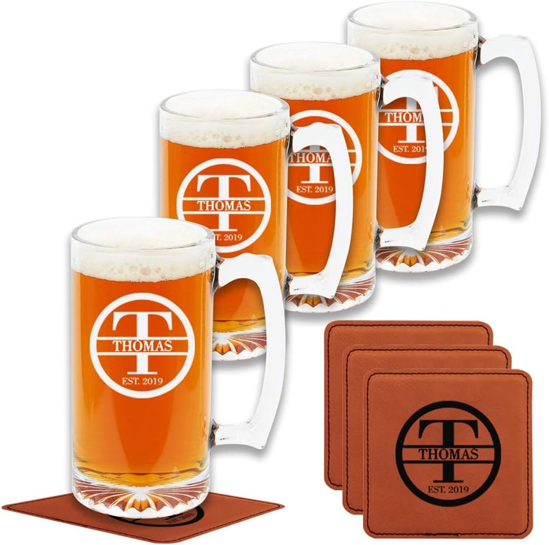 Personalized Etched Beer Mugs for Men - Perfect for Anniversaries