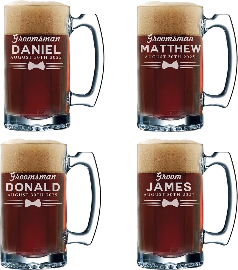 Personalized Groomsmen Beer Mug Set - 12 oz (4)