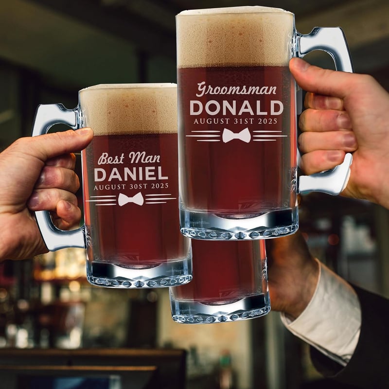 Personalized Groomsmen Beer Mug Set - 12 oz (4)