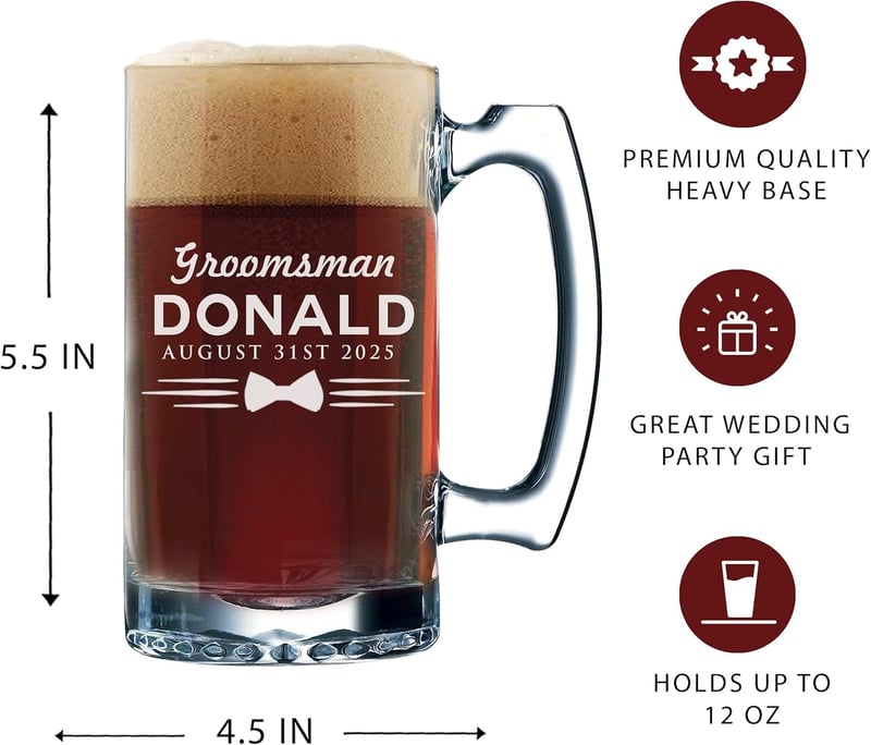 Personalized Groomsmen Beer Mug Set - 12 oz (4)