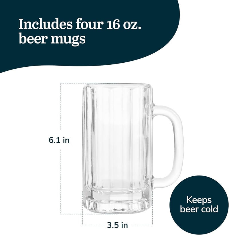 Heidelberg Beer Mug Set - 4 Freezer Glasses for Birthdays