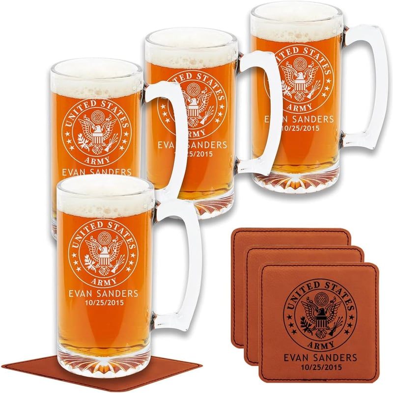 Personalized Military Beer Glass Set - 4x 16 oz. for Service Members