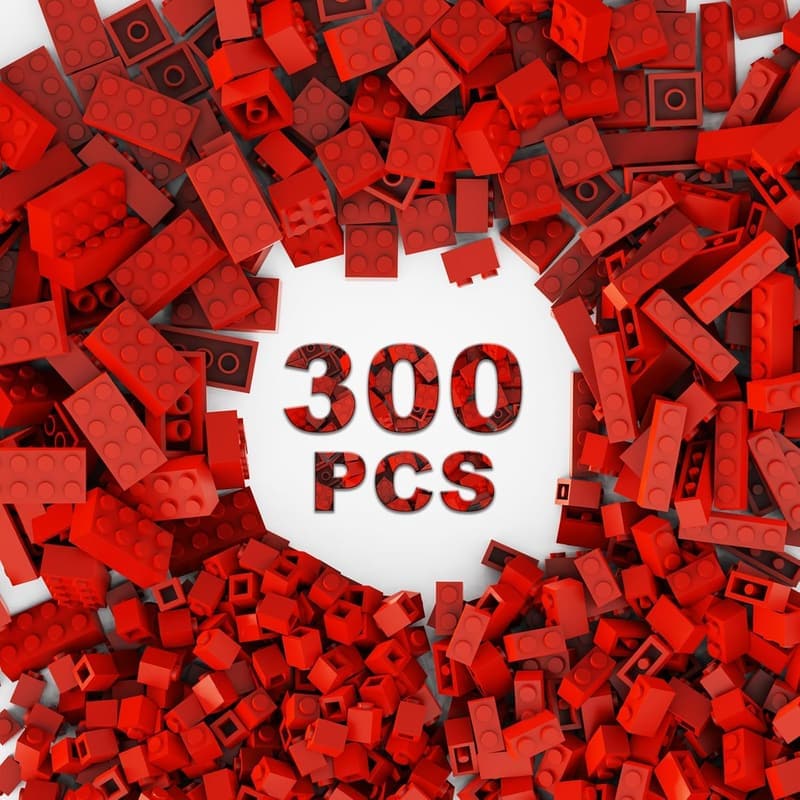 Building Block Set: 300 Classic Red Bricks for Ages 6-10
