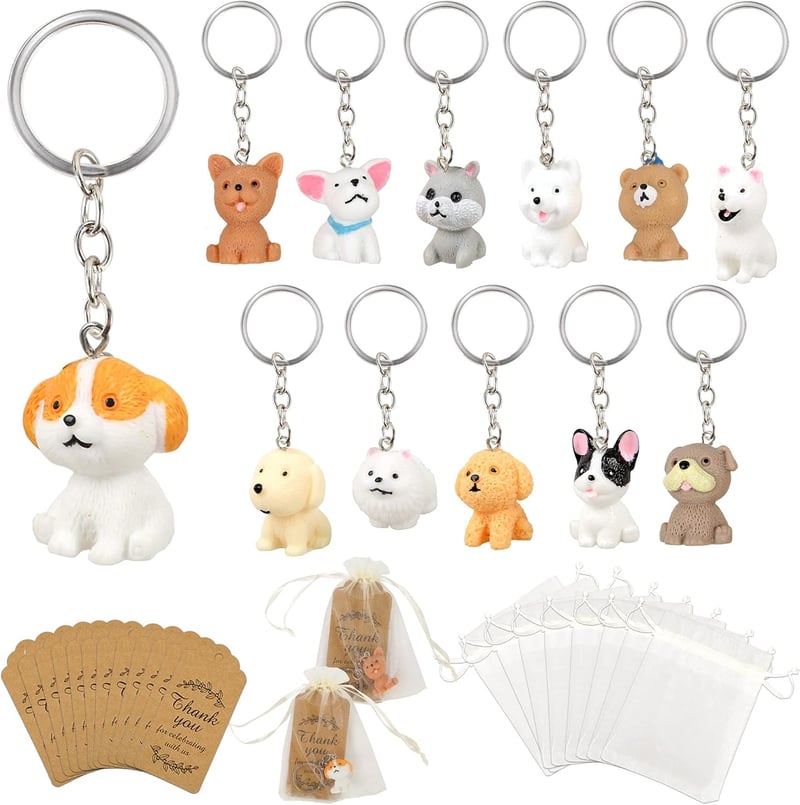 Puppy Dog Party Favors: Key Chains with Organza Bags & Tags
