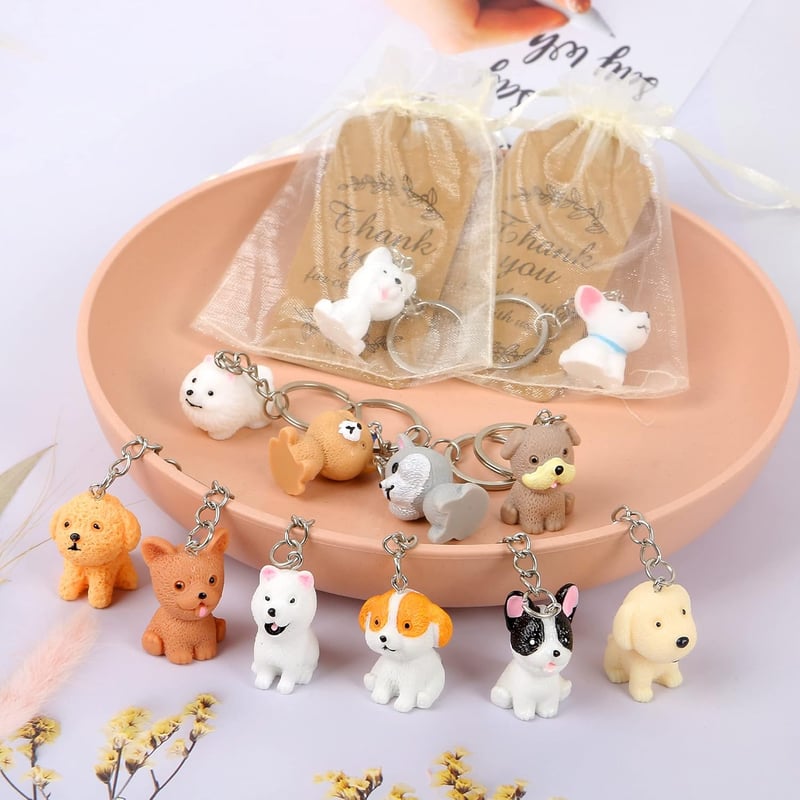 Puppy Dog Party Favors: Key Chains with Organza Bags & Tags