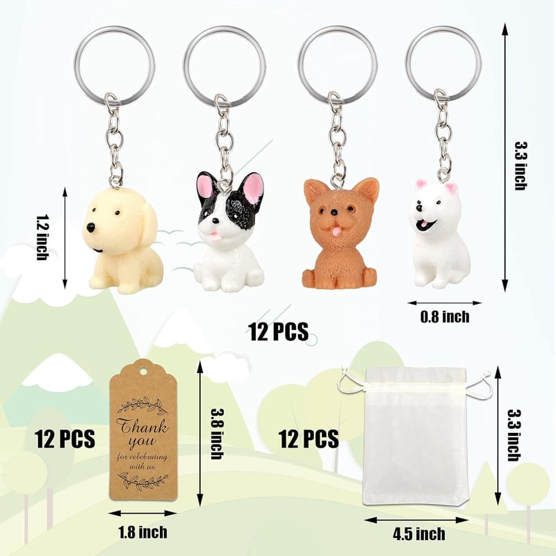 Puppy Dog Party Favors: Key Chains with Organza Bags & Tags