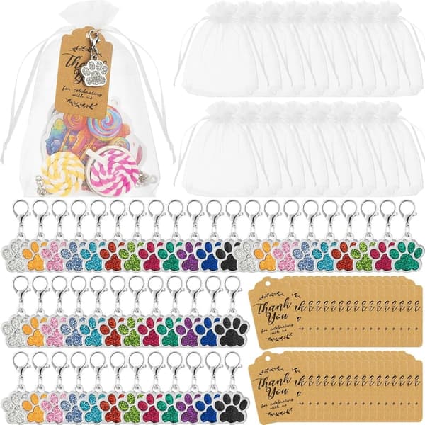 Puppy Birthday Party Favors Set with Dog Keychains & Tags