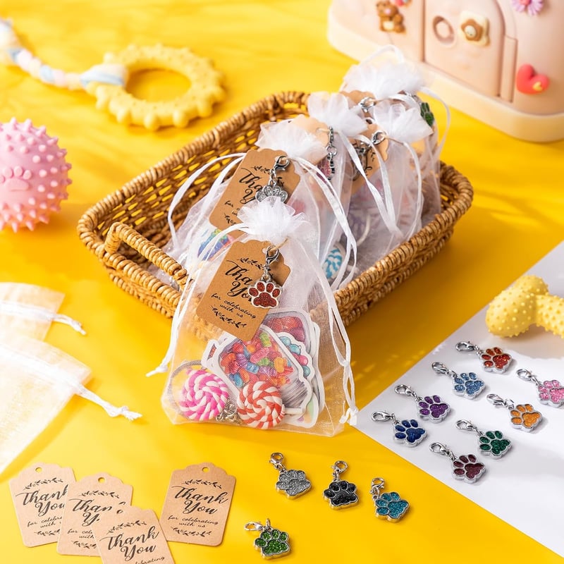 Puppy Birthday Party Favors Set with Dog Keychains & Tags