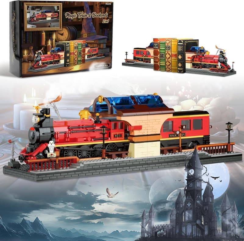 Harry Magic Train Building Set & Bookends, 1068PCS Decor Toy