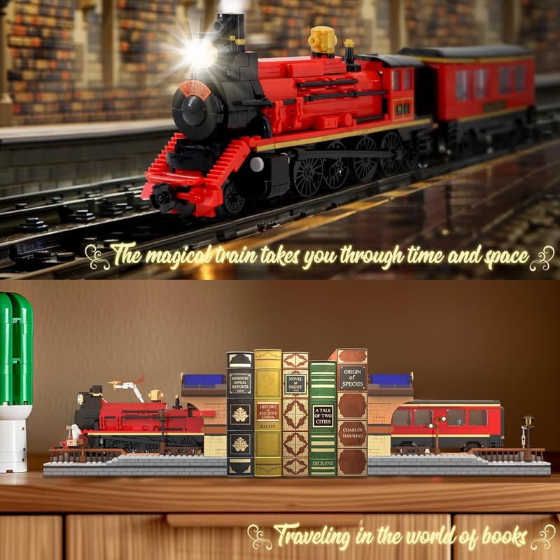 Harry Magic Train Building Set & Bookends, 1068PCS Decor Toy