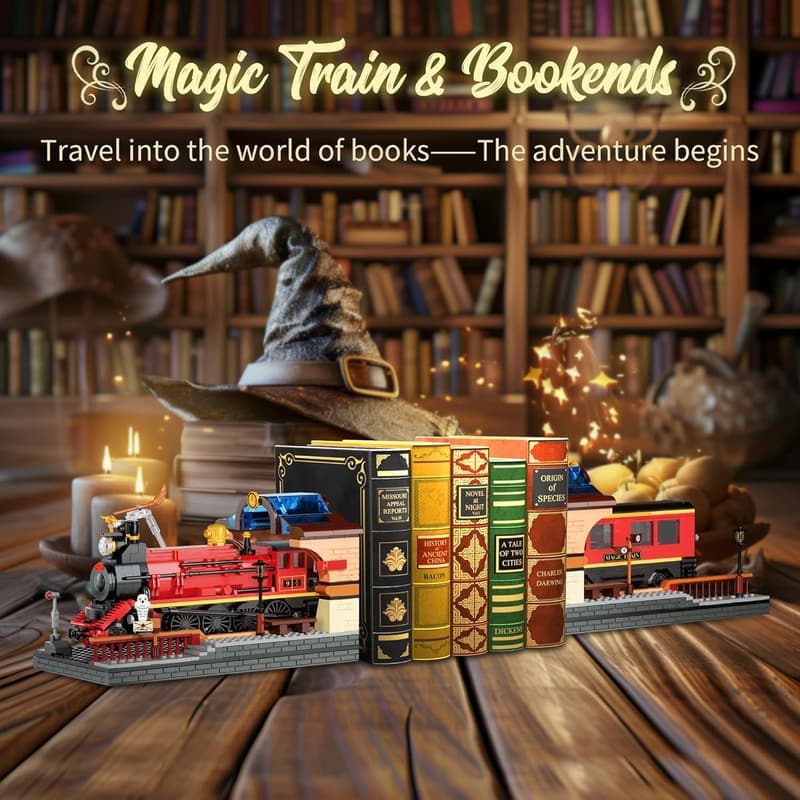 Harry Magic Train Building Set & Bookends, 1068PCS Decor Toy