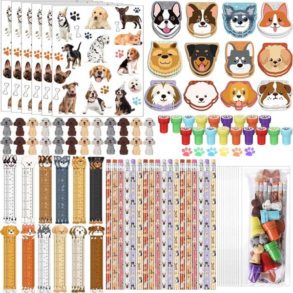Dog Party Favors Set – 168 Pcs Puppy Theme Stationery