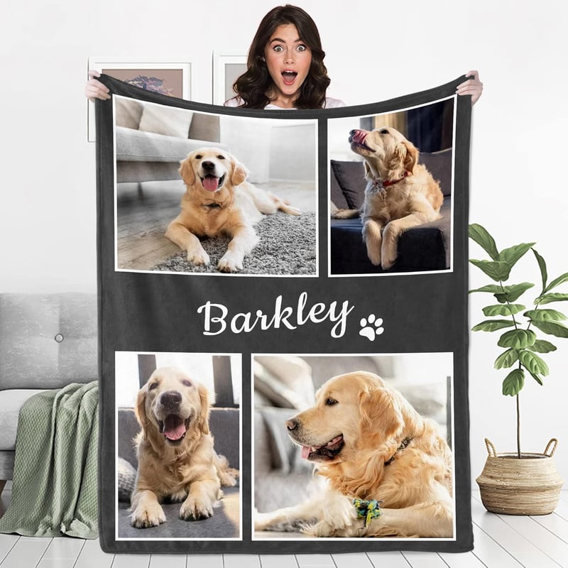 Personalized Dog Blanket with Photos - Pet Memorial Gift
