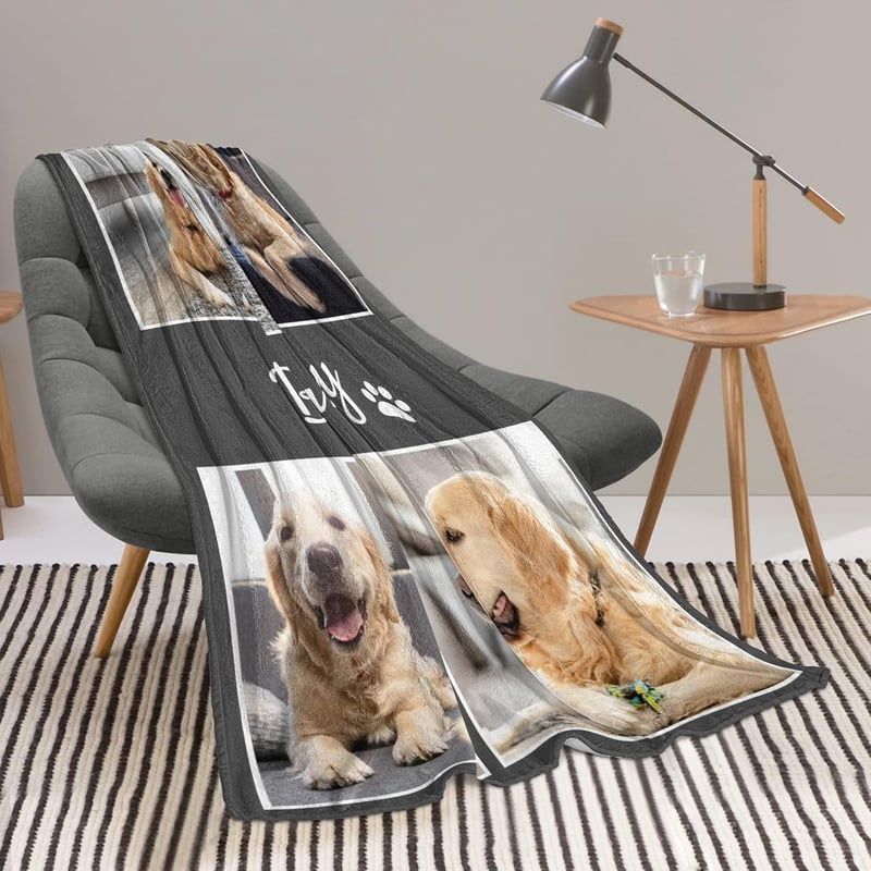 Personalized Dog Blanket with Photos - Pet Memorial Gift