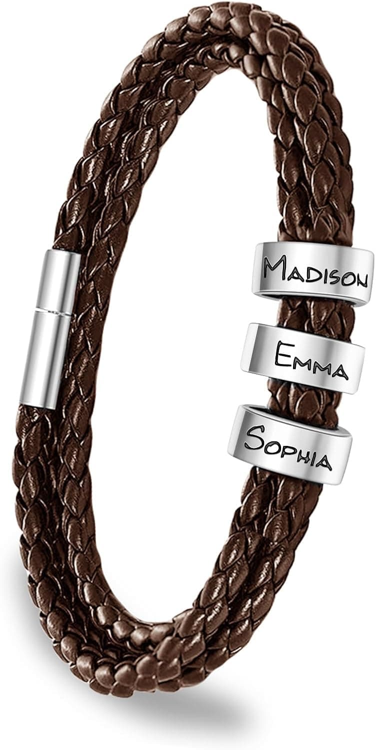 Personalized Leather Bracelet for Men with Custom Engraving