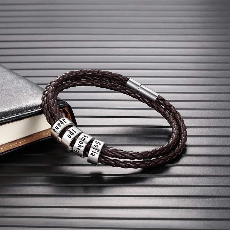 Personalized Leather Bracelet for Men with Custom Engraving