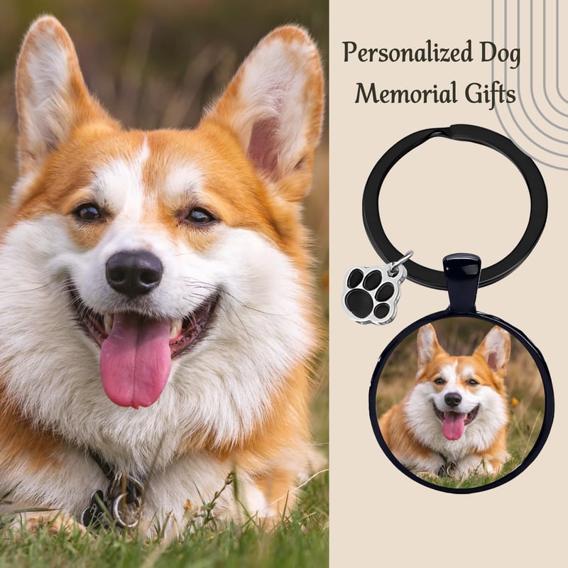 Personalized Pet Photo Keychain with Engraved Pawprint