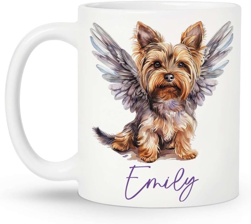 Personalized Yorkie Angel Wings Mug - Custom Name Dog Memorial Cup