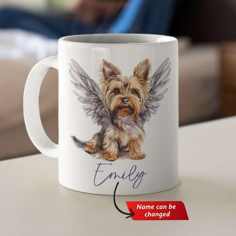 Personalized Yorkie Angel Wings Mug - Custom Name Dog Memorial Cup