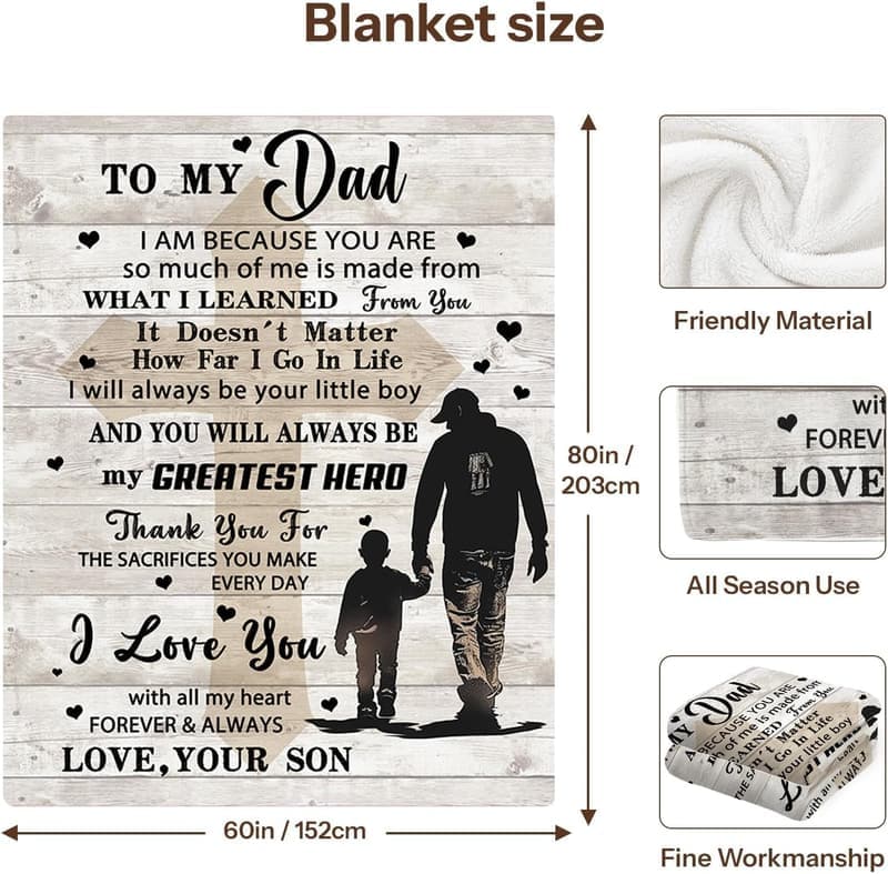 Birthday Blanket for Dad - Soft Fleece Throw, 80x60 Inches