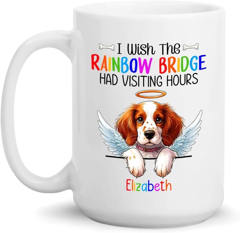 Dog Memorial Mug with Custom Name - Angel Wings Design