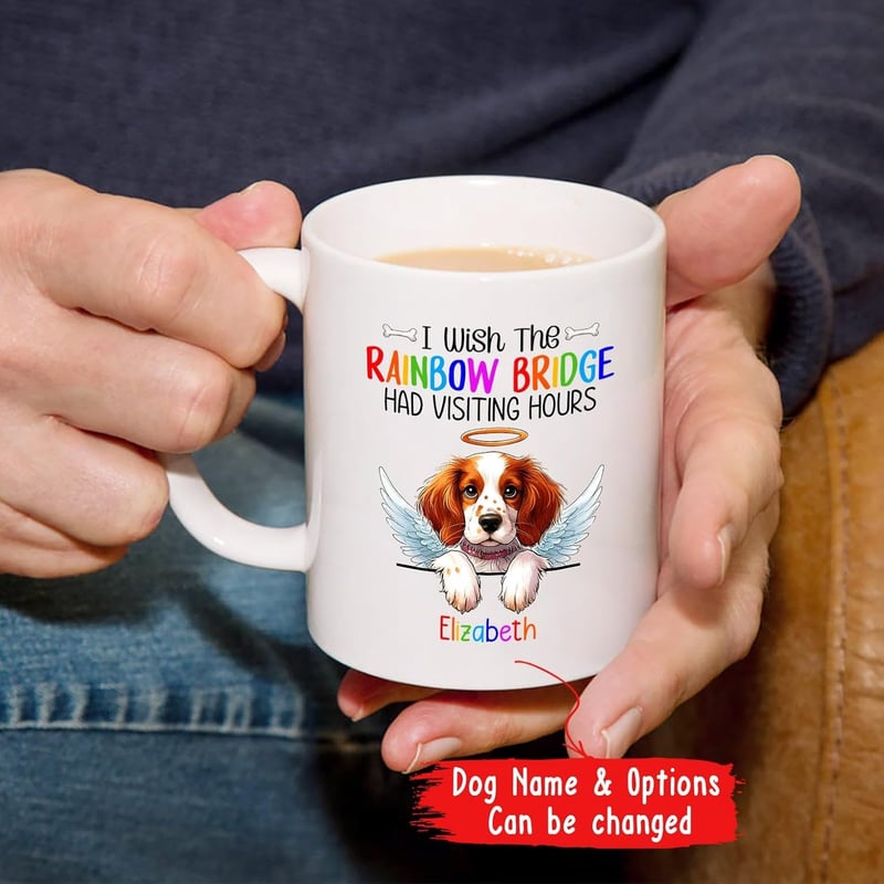 Dog Memorial Mug with Custom Name - Angel Wings Design