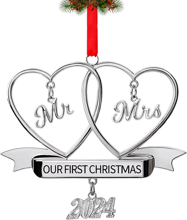 2024 Mr & Mrs Double Heart Christmas Ornament